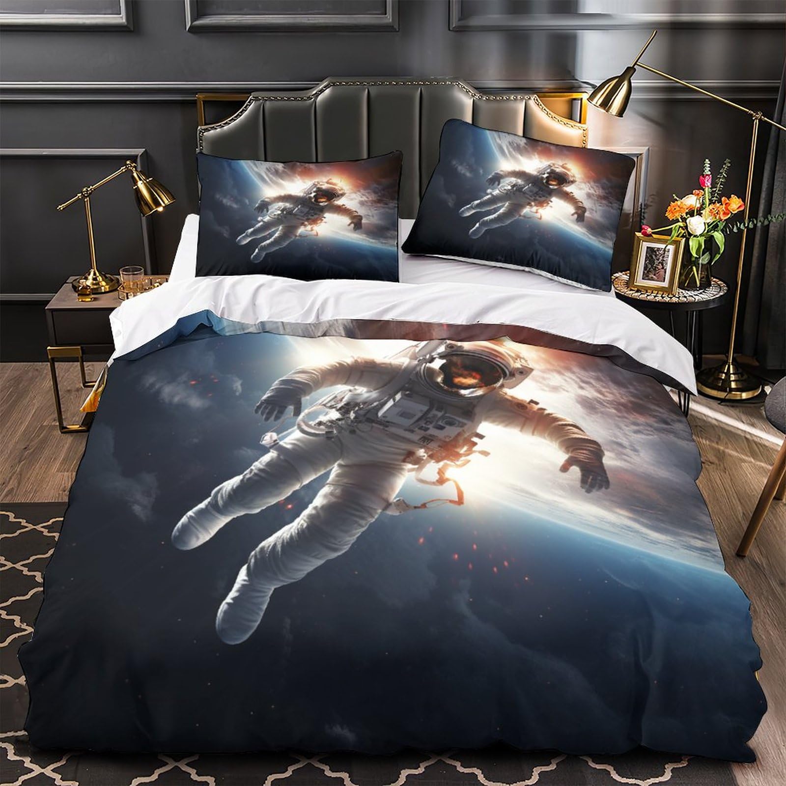 Astronautes Housse De Couette Avec Taie D'oreiller 3D Imprimé Espace