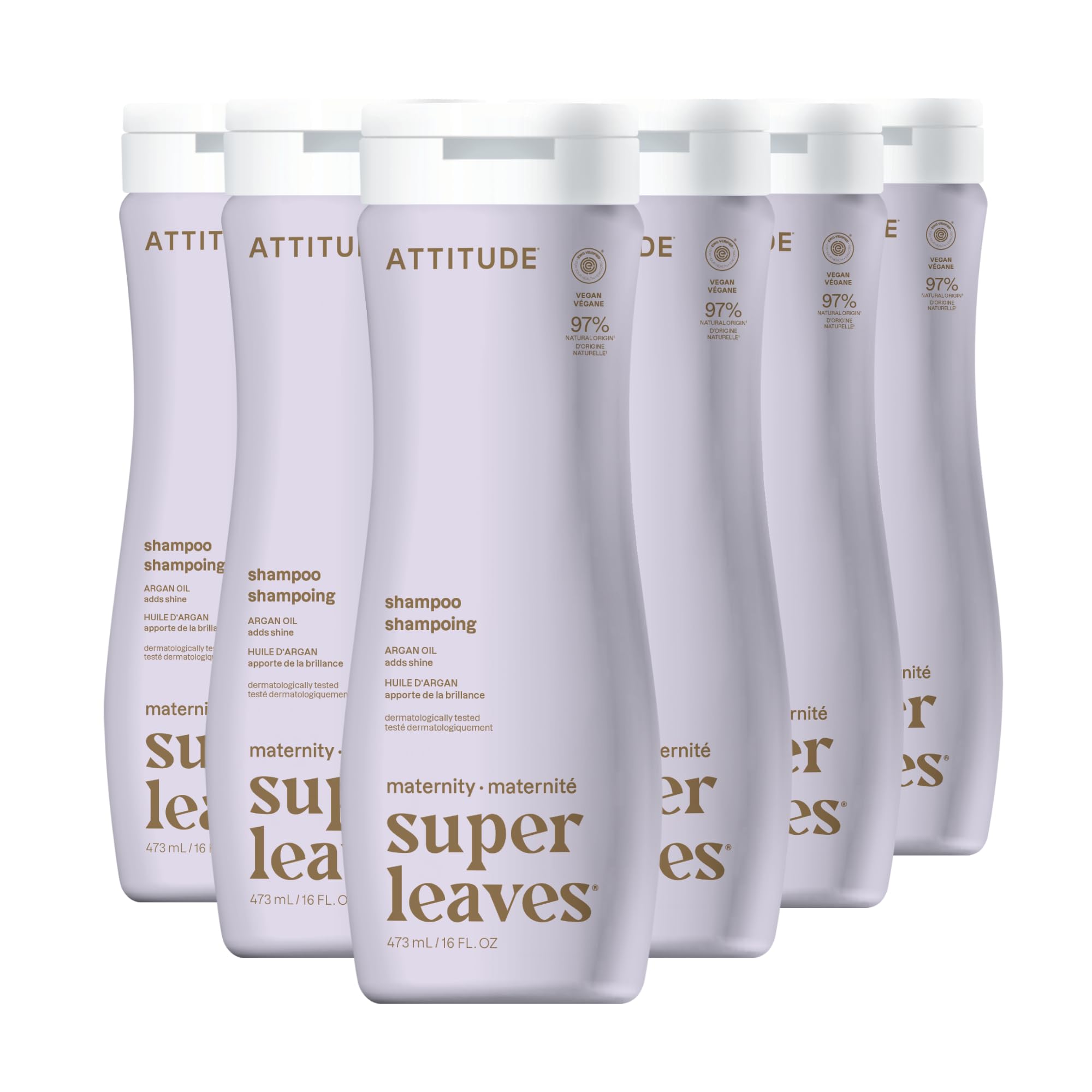 ATTITUDE Pregnancy Hair Shampoo, Hypoallergenic Plant- and Mineral-Based Ingredients, Vegan and Cruelty-free Product for Expecting Women, Argan, 16 Fl Oz (Pack of 6)