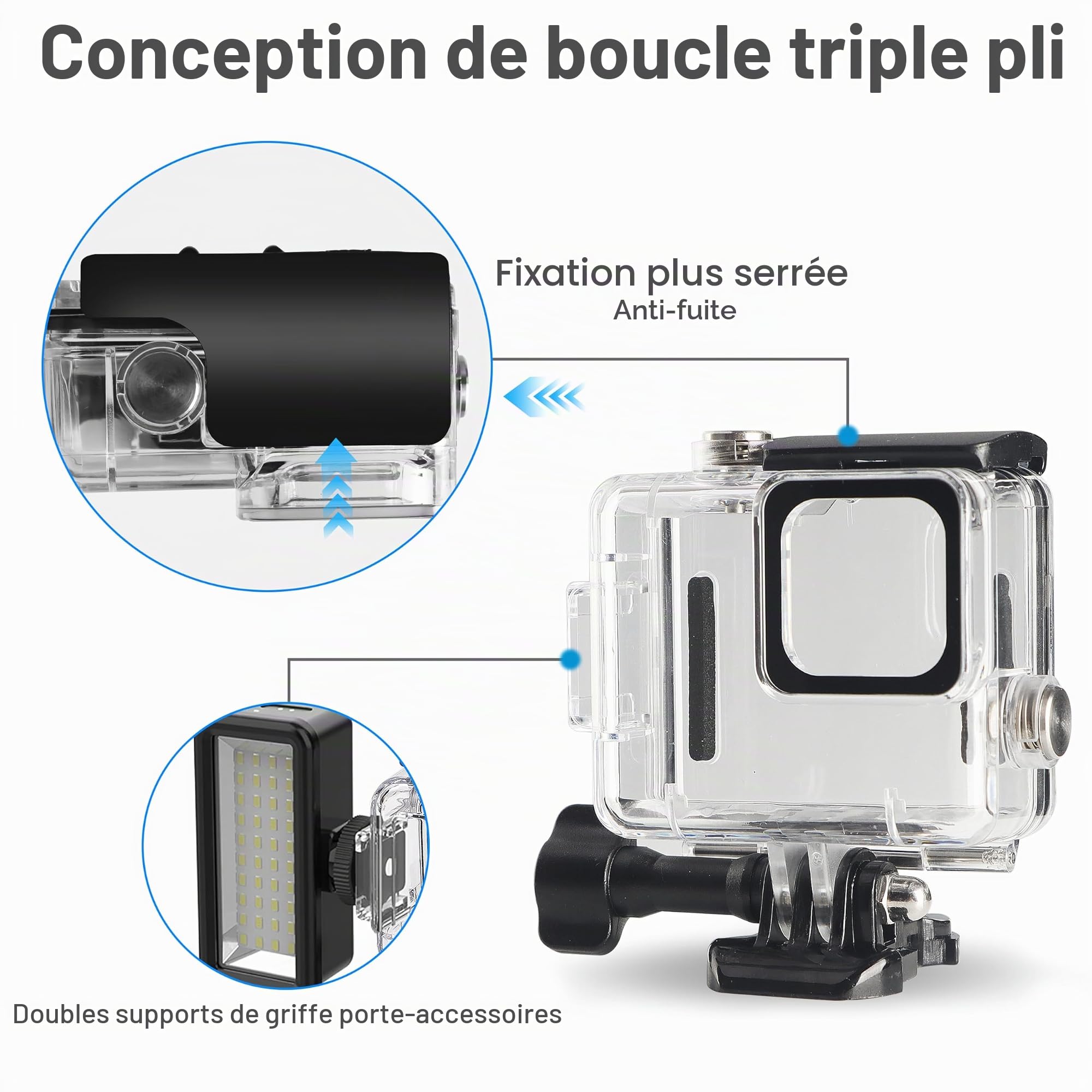 OKFUN Étui de protection étanche pour Go Pro Hero 4K, 60 m, boîtier durable pour plongée avec tuba, surf et sports extrêmes Hero4K 2024 Accessoires de caméra d'action