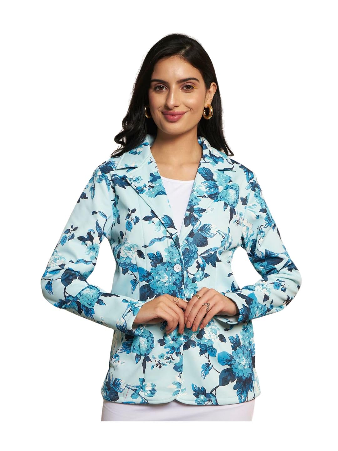 tandul Women Floral Print Light Blue Coat - Fleece Full Sleeve Regular Fashion for Office, Casual, Festive & Party (12202)-picture-30