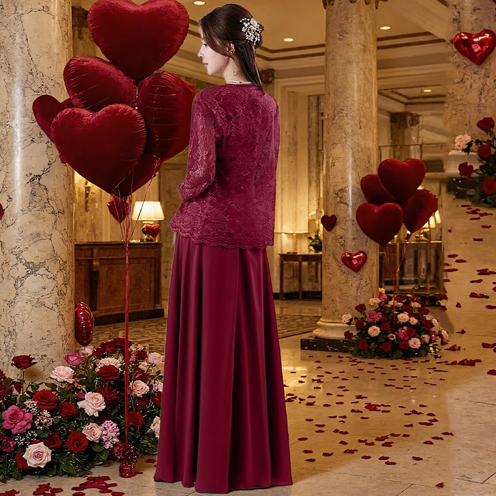 Abito da Sera Lungo in Pizzo con Paillettes, Taglio a Trapezio, con Giacca, per la Madre della Sposa