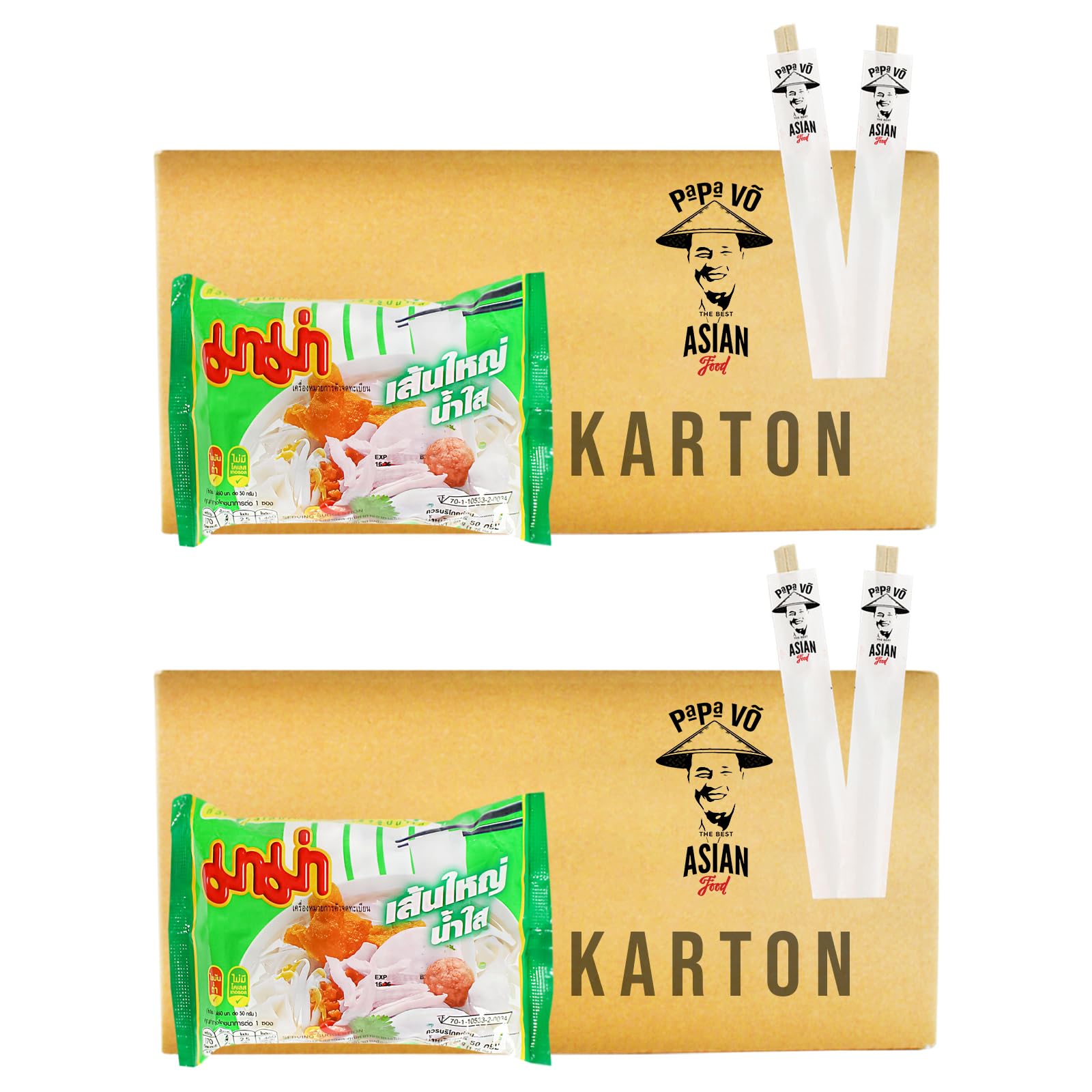 60er Pack (60x50g) Mama Flache Instant Reisnudeln Suppe Klare Brühe + 2 Papa Vo Essstäbchen