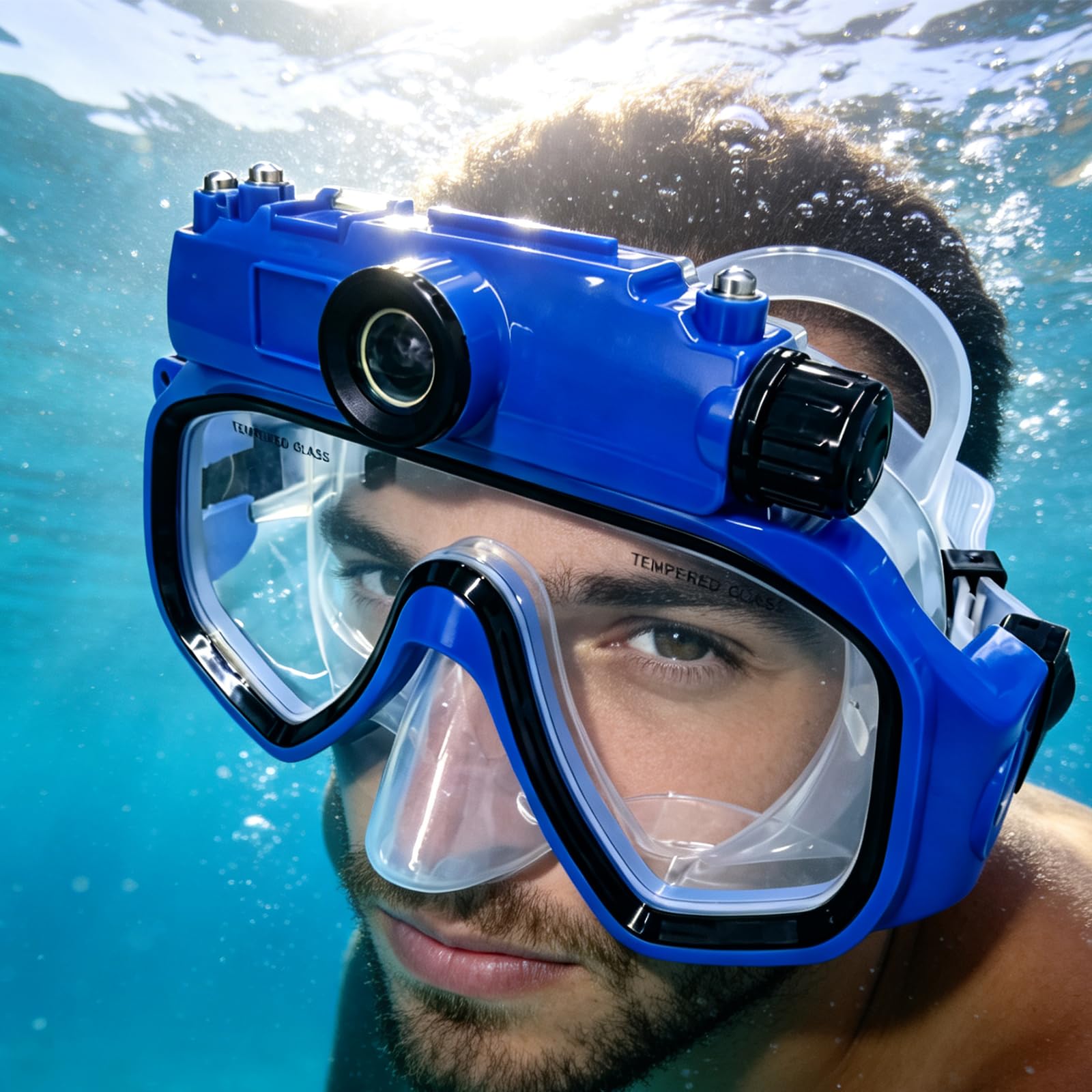 Gafas de buceo con cámara | Lente de vidrio templado, falda de silicona, correa ajustable para esnórquel, aventuras acuáticas en la piscina