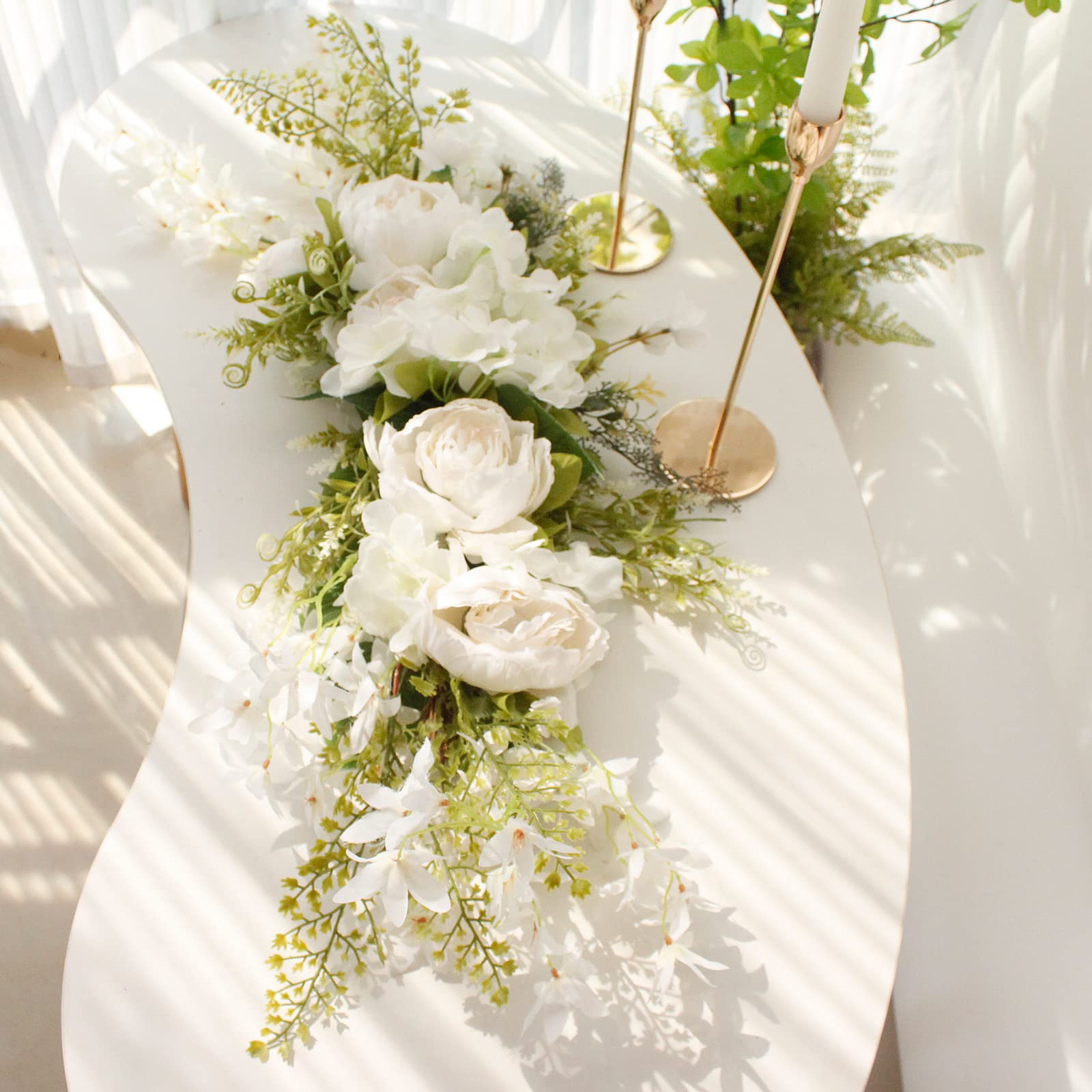 Guirnalda de Flores de Hortensias Artificiales de 23,6 Pulgadas, Guirnalda Floral de Peonía para Primavera Y Verano, Corona de Arco para Puerta Delantera, Guirnalda Decorativa(Leche Blanca)