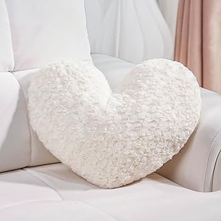 17.7In Ivory Heart Pillow Accent Pillow Decorative Throw Pillows for Cha...
