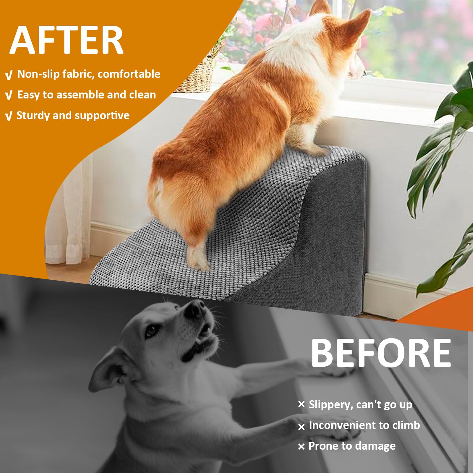 Escalier pour animal domestique, 30 cm, 2 marches, antidérapant, avec housse en velours 3D, lavable, pour petits chiens, éponge de qualité supérieure, rampe pour chien à pattes courtes