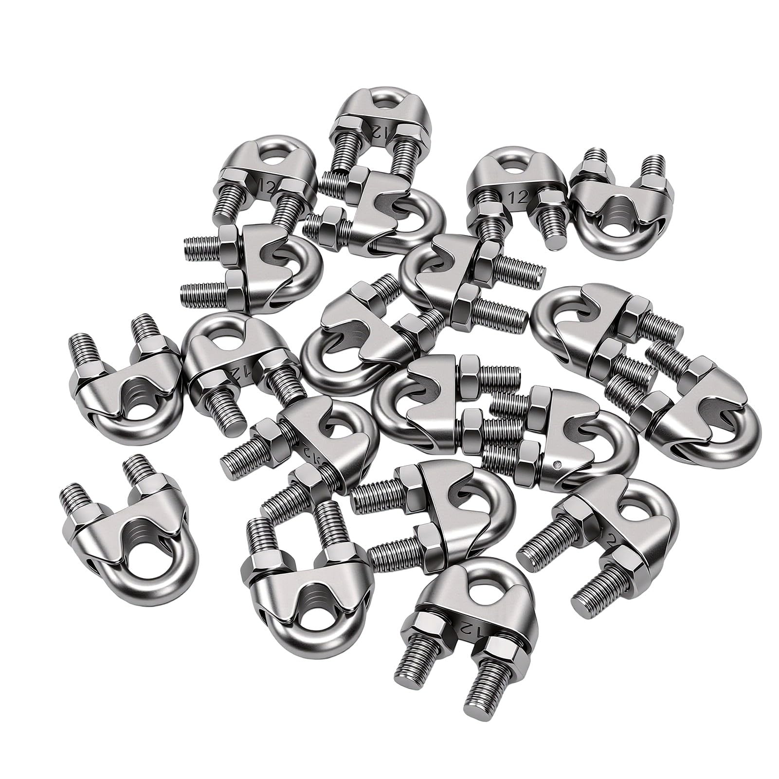 Jeffergarden Morsetto per Fune in Acciaio Inox 304, Staffa a U, 20 Pezzi per Applicazioni Marine