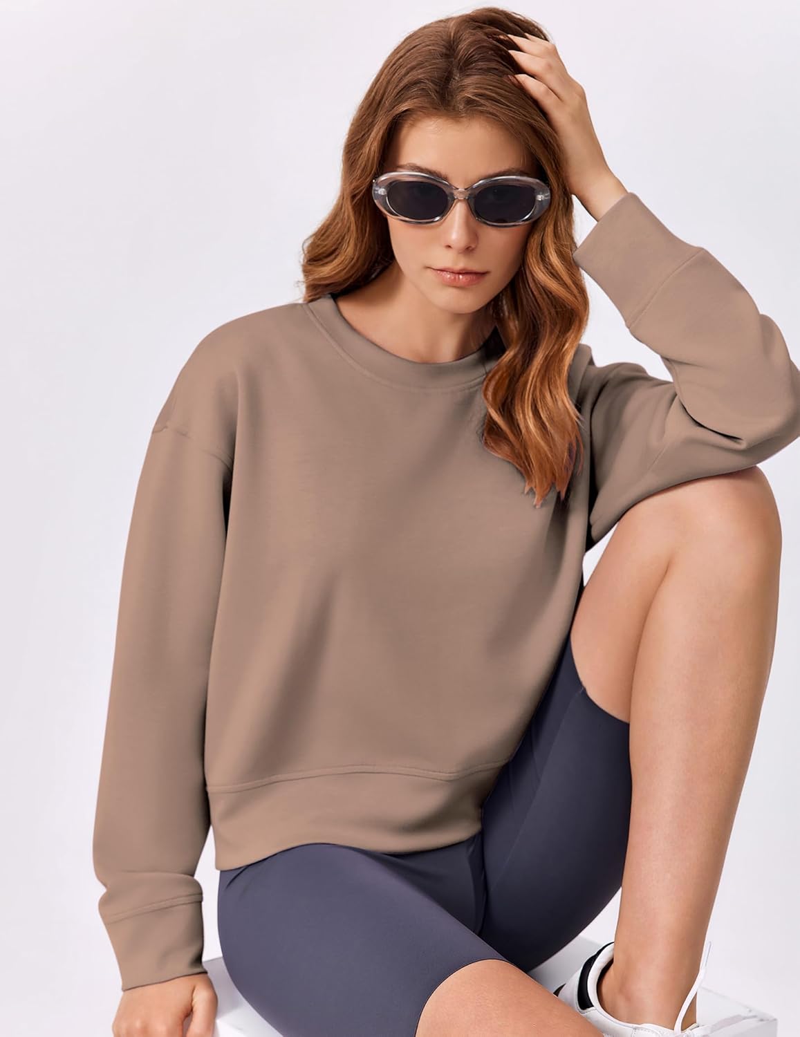 PINSPARK Soft Crewneck Cropped Sweatshirt for Women Long Sleeve Relaxed Lightweight Basic Crop Tops 2025 - Image 5