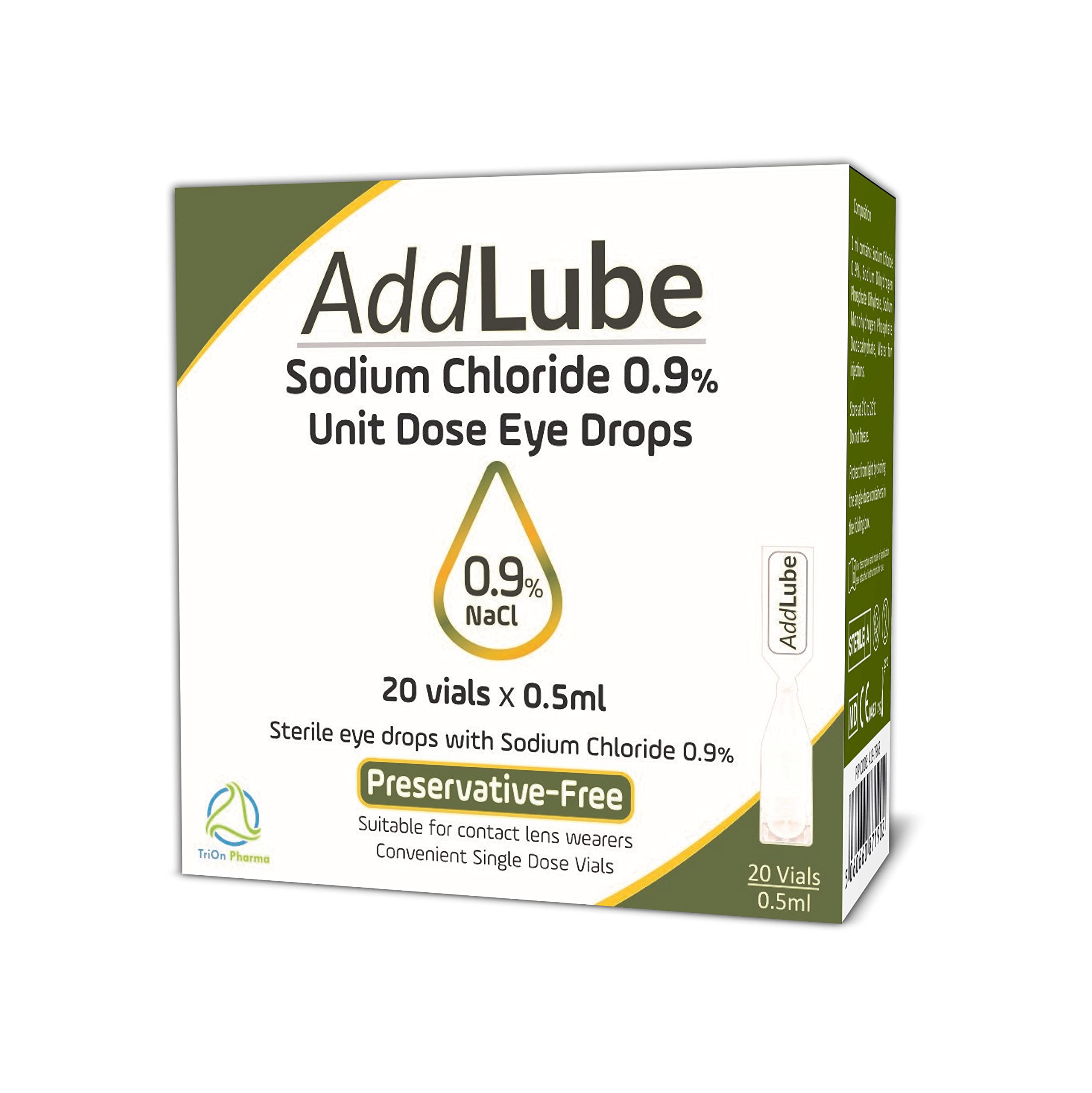 Eye Drops with 0.9% Sodium Chloride, Saline Solution, Eye Drops for Long Lasting Relief, Suitable for Dry Eyes, Sterile and Preservative Free Unit dose, 20 X 0.5ml Vials