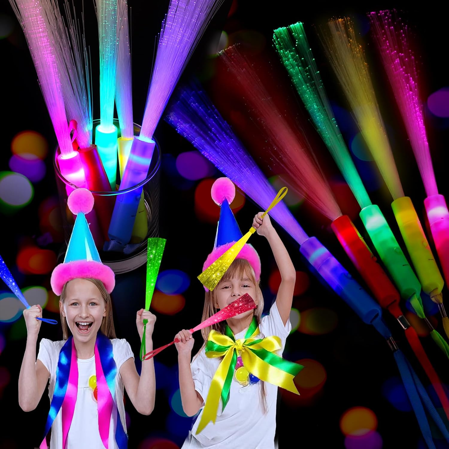 48PCS Fiber Optic Wands Glow Sticks Toy, LED Light Up Wand, Glow in the Dark Party Supplies, Light Up Party Favors, Glow Flashing Light Sticks Party Decorations (Brighter Color)