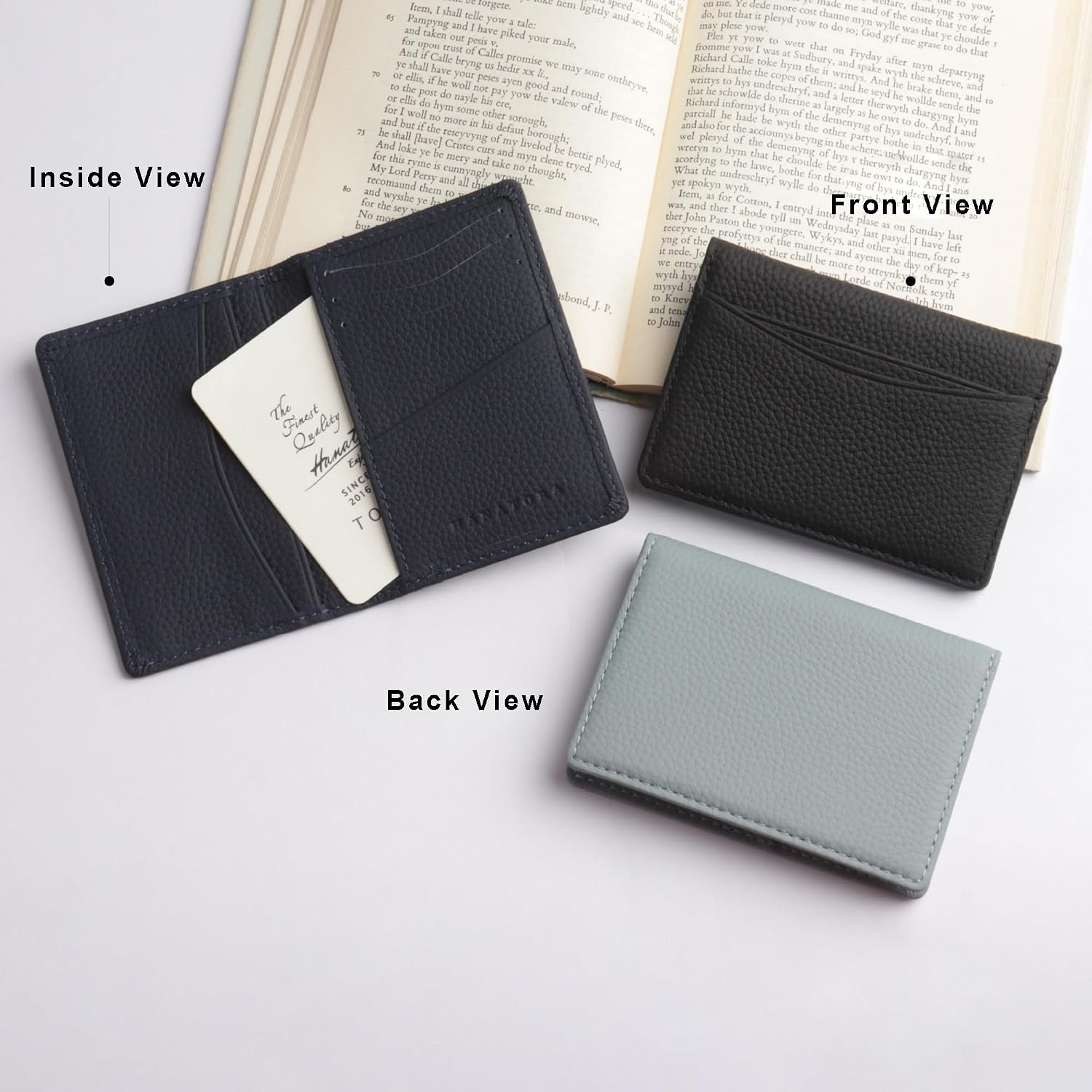 Top Grain Leather Credit Card Holder Bi Fold Leather Front Pocket Wallet Organizer Premium Gifts for Men Women(GlueGray)