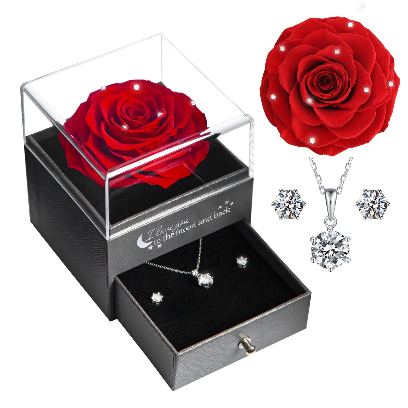 Rosa Eterna Rossa Con Collana In Argento 925 – Regalo Romantico Per Lei, San Valentino, Compleanno, Festa Della Mamma