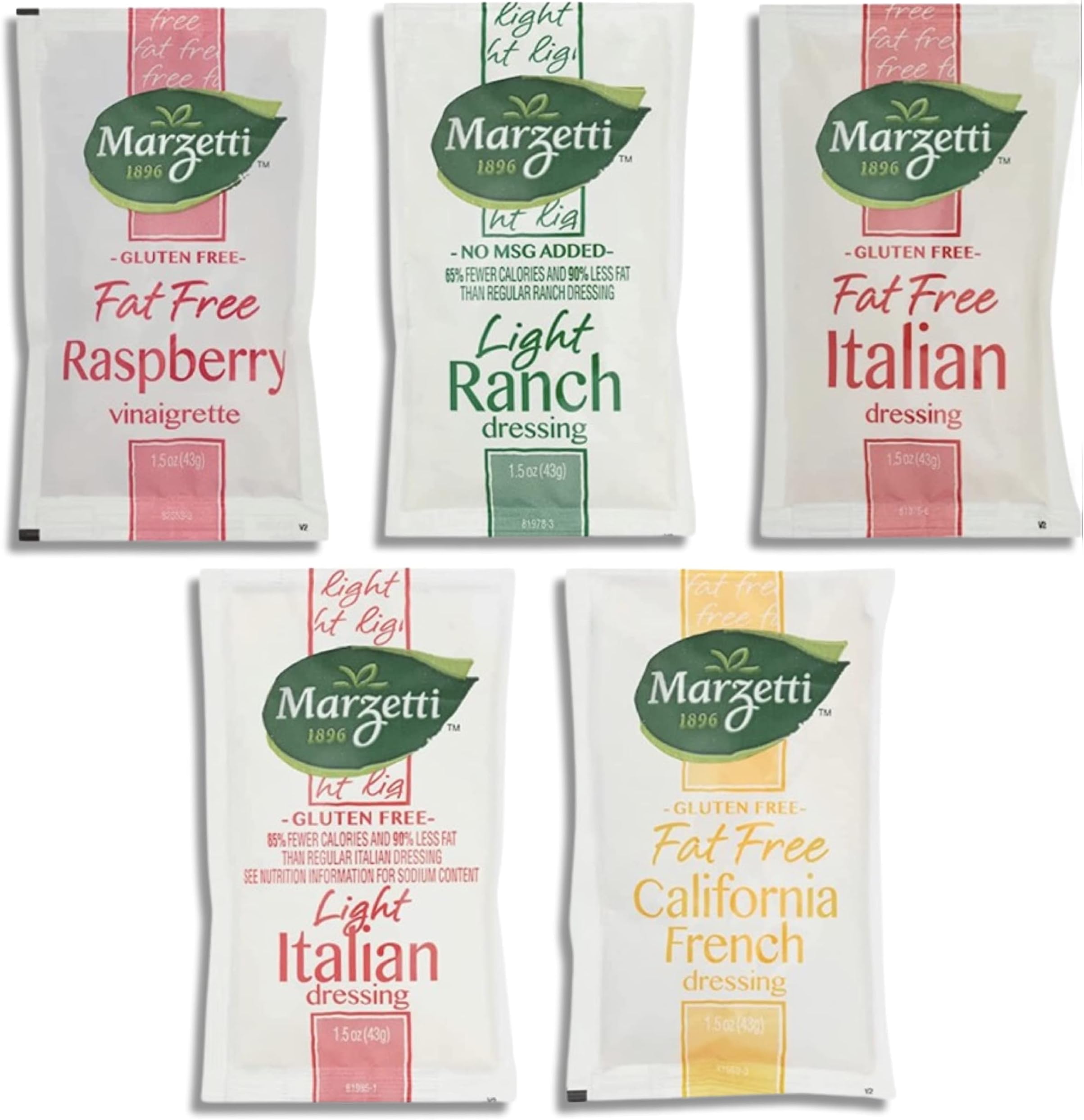 Marzetti Salad Dressing Packets Variety Pack | Light & Fat Free | Italian, Ranch, Raspberry Vinaigrette, Ranch and California French | 25 Count