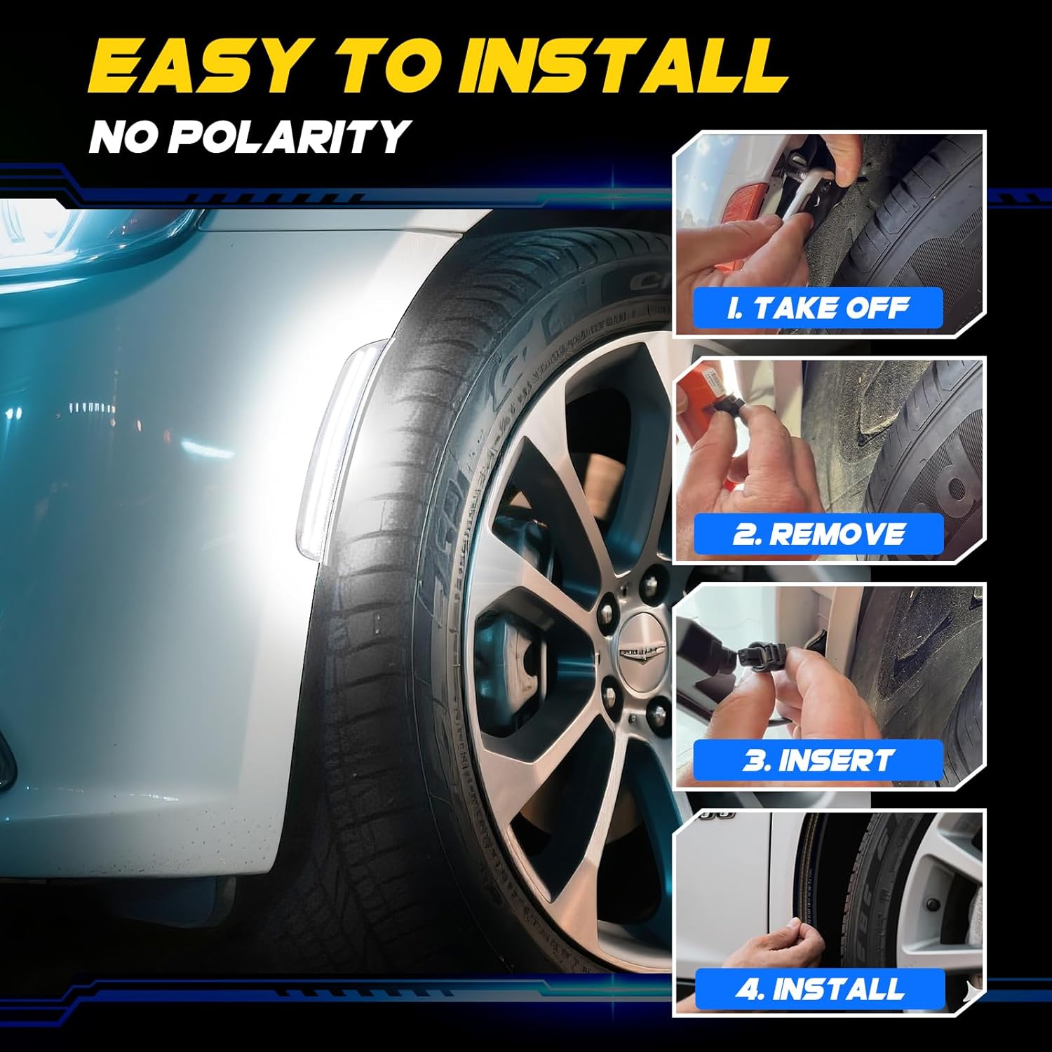 4 PCS LED Side Marker Light Kit for Chrysler 300 2015-2024, White Front Rear Bumper Lights, Smoked Lens Fender Sidemarker Lamps, OEM Replacement