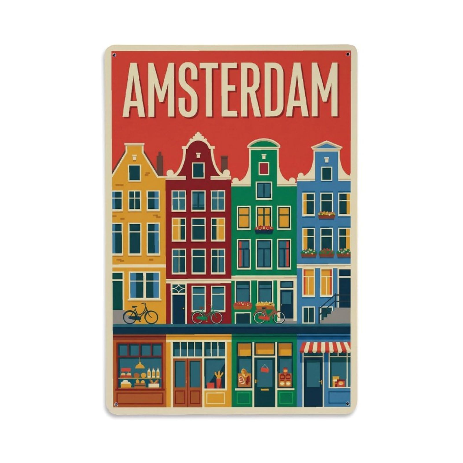 Okngb Style Storefront Urban Amsterdam Classic Tourism Route Canal Metal Tin Sign Plaque Wall Decor For Cafe, Man Cave, Club Bar, Office, Home Garden Round Metal Poster 8X12inch