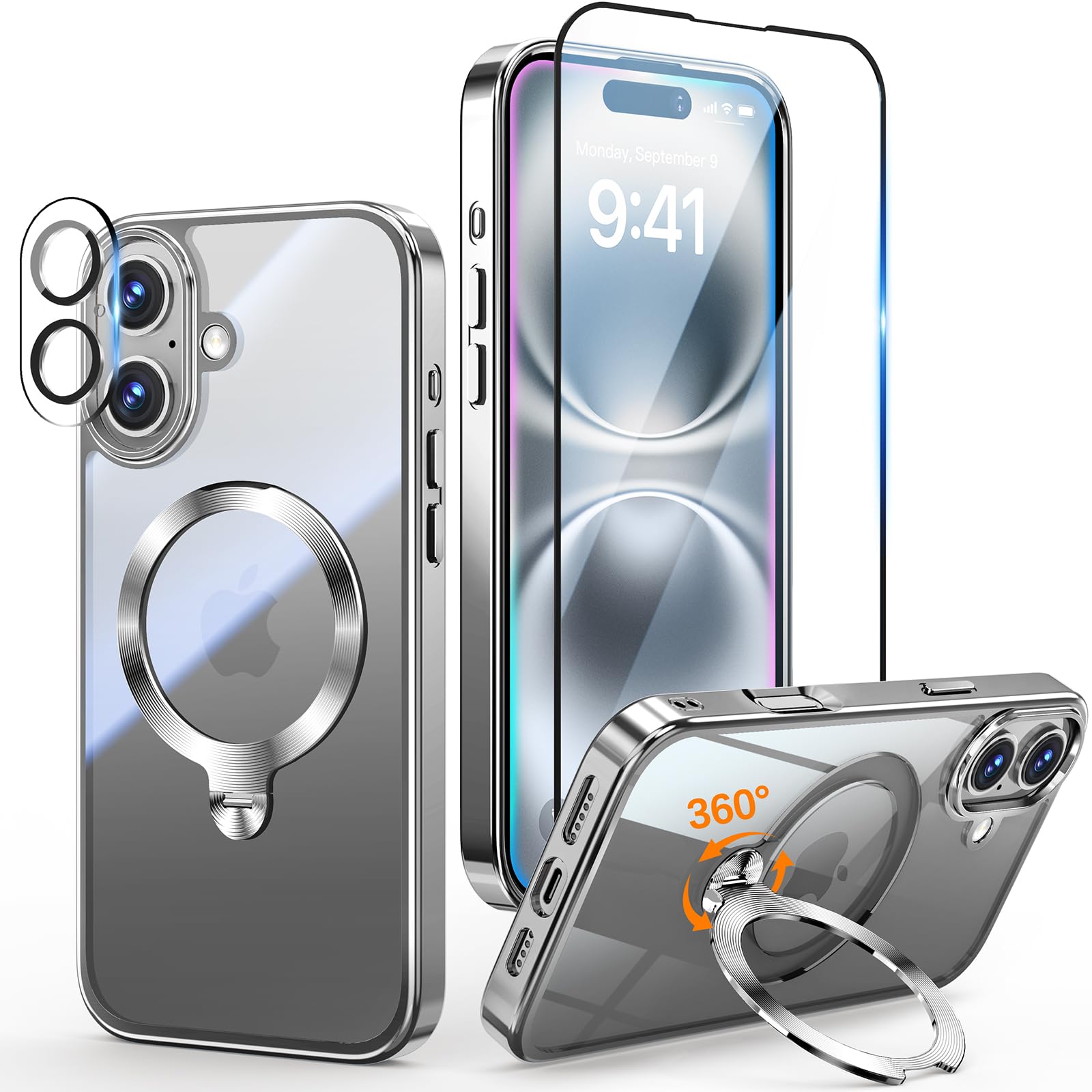 Coque iPhone 16 Plus MagSafe avec support rotatif antichoc et protection écran - 8