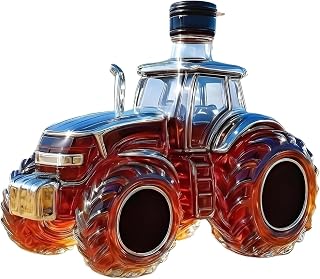 Whiskey Decanter Tractor 300ml Glass Bar Decor Gift (BlackA) | 3D tractor silhouette, ideal for bourbon, brandy, scotch, hand-blown glass, creative man cave decor, gift for dad husband