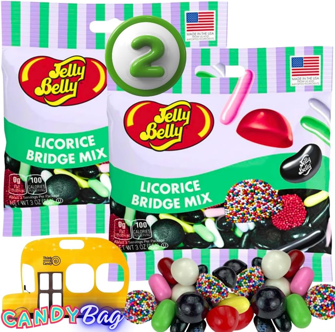 (2 PACK) Bridge Mix Licorice Jelly Beans - 3.5 oz Each- Gourmet Jelly Beans,Tangy and Zesty Candy Assortment for Lovers and Snacking Fun - One Resealable Candies ZipBag from Think Candy Included (Licorice Bridge)
