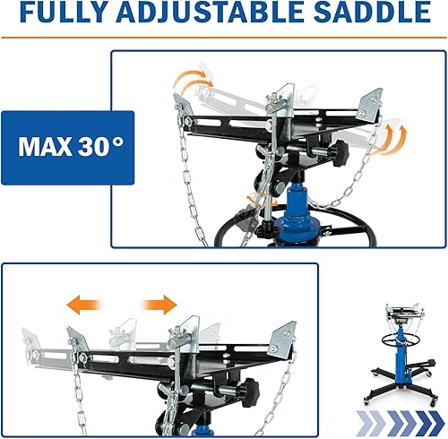 Miniatura 3 de Elevador de gato de transmisión de 1600 libras, gato telescópico hidráulico de alta elevación, telescópico ajustable de 2 etapas con pedal y ruedas