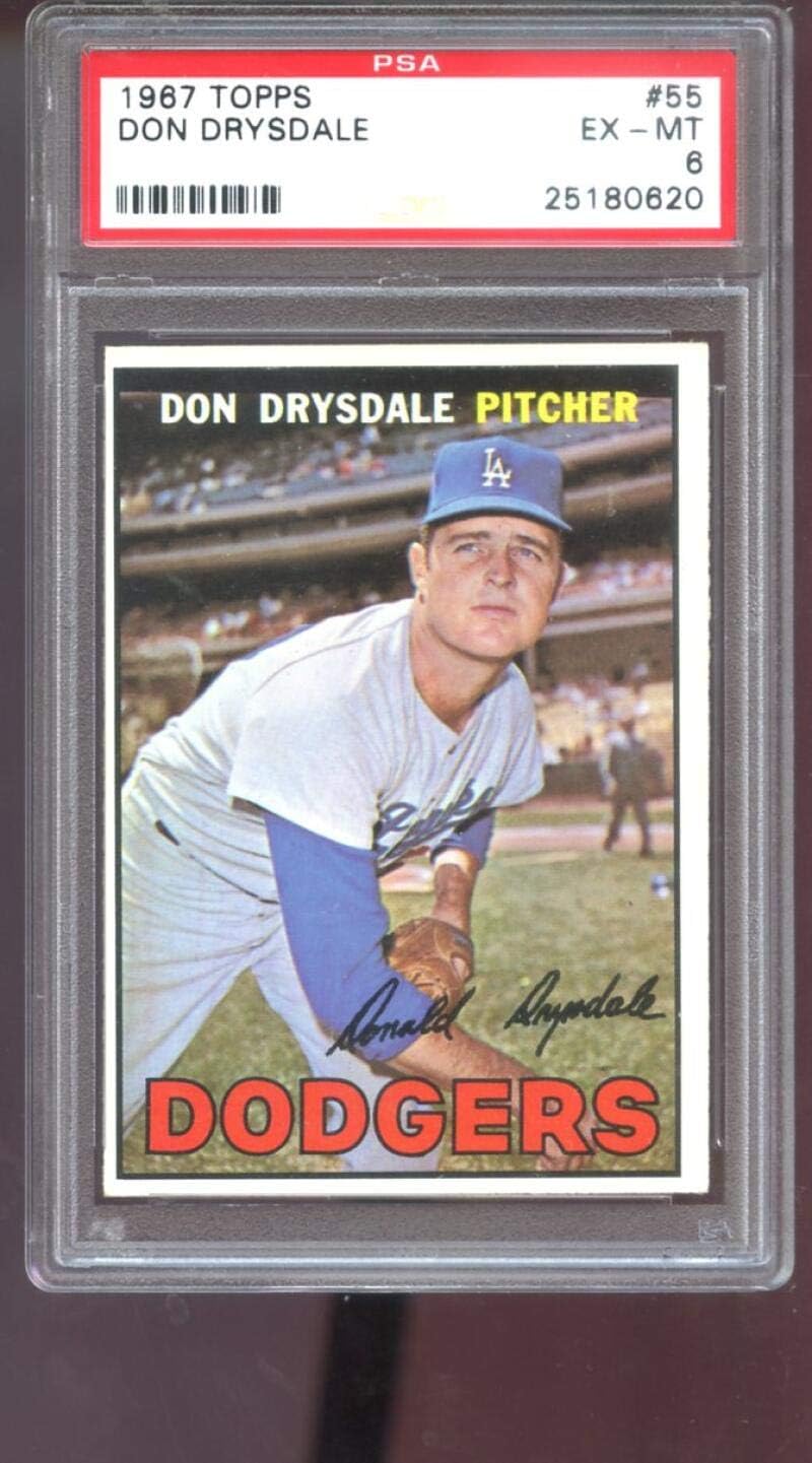 1967 Topps #55 Don Drysdale Los Angeles Dodgers PSA 6 Graded Baseball Card MLB