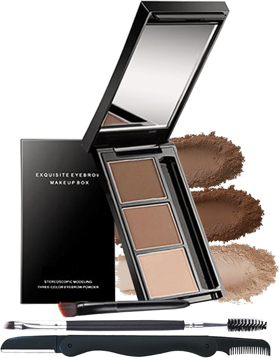 Kit de Polvo de Cejas, Juego de Paleta de Relleno de Tintado de Cejas Impermeable para Mujeres | Kit de Maquillaje de Cejas con Cepillo de Afeitar, Polvo de Cejas Desnudas de Color Marrón Oscuro Claro,Rellenar y Esculpir Cejas Completas, Maquillaje de Navidad de Acción de Gracias