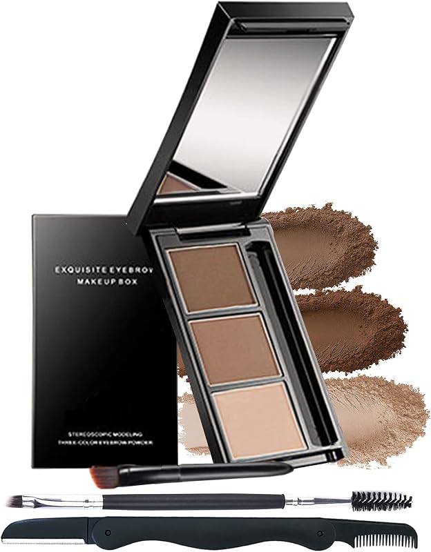 Eyebrow Powder Kit,Waterproof Eye Brow Tinting Filler Palette Set for Women | Eyebrow Makeup Kit with Brush Razor,Dark Light Brown Nude Brow Powder,Fill & Sculpt Full Brows,Thanksgiving Christmas Makeup
