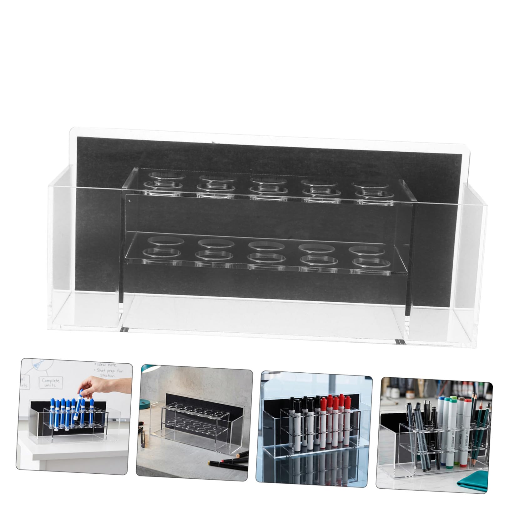 Artibetter 2 Pezzi Supporto Magnetico in Acrilico per Pennarelli da Tavolo | Trasparente, Design a Strati Base Ampia, per Penne e Forniture D'ufficio in Aula o Laboratorio Creativo