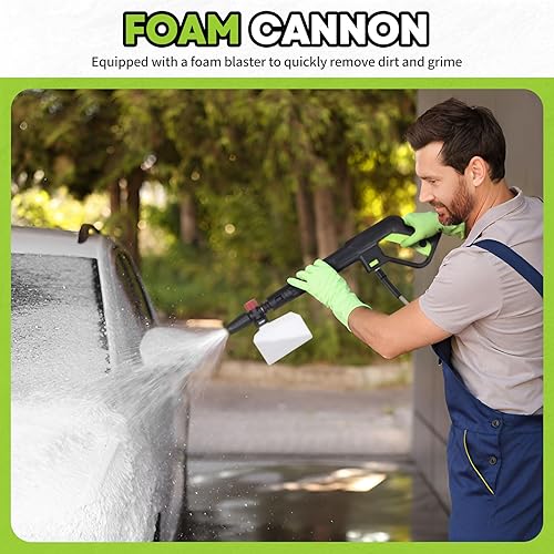 Miniatura 5 de Lavadora a presión eléctrica, 1200PSI 1.2GPM, con manguera de 23 pies y cable de 18 pies, boquilla ajustable en ángulo, cañón de espuma, lavadora