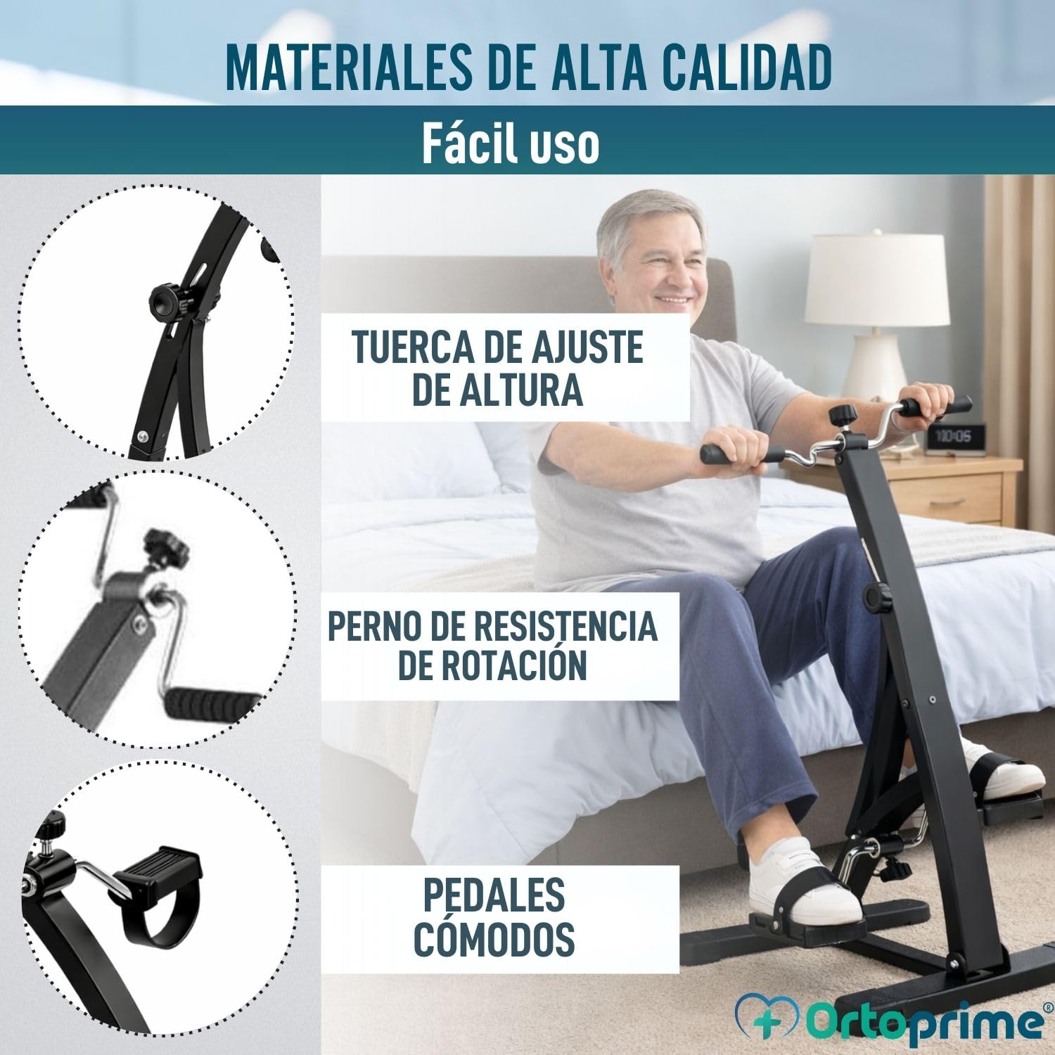 OrtoPrime Pedales Estáticos Personas Mayores Pedaleador Ejercitador de PIERNAS y Brazos - Pedaleador para Ancianos DUREZA Regulable Bicicleta estática para Mayores aparatos Gimnasia PEDALEAR Sentado