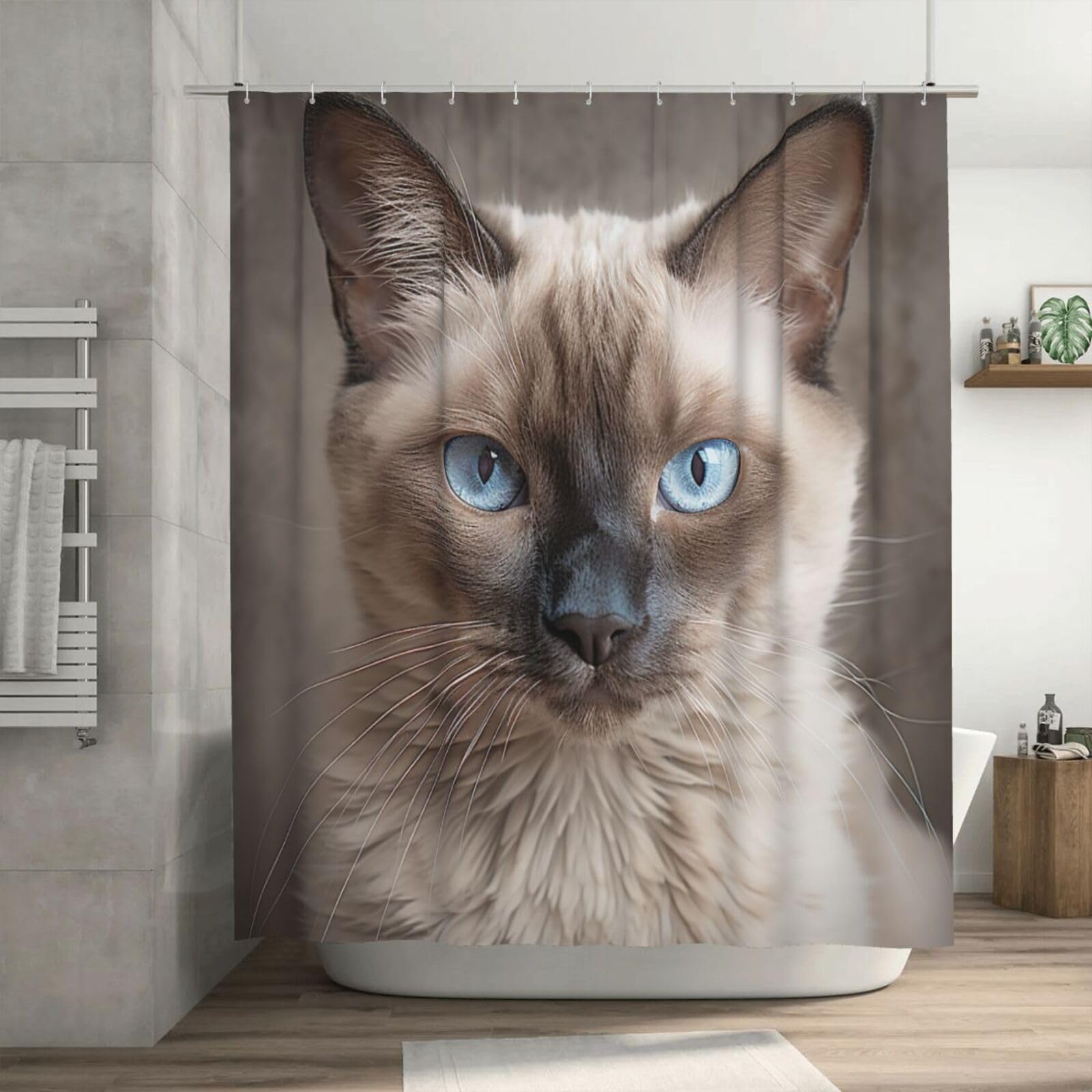 Rideau de douche chat siamois imperméable épais 183x183cm pour salle de bain
