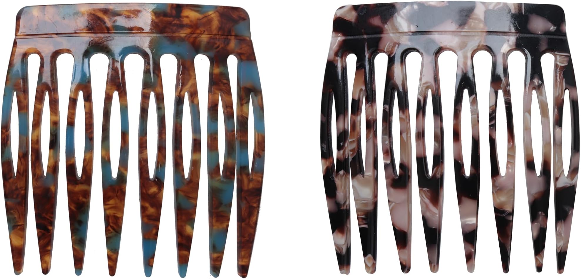 2 Pcs Women Hair Side Comb French Vintage 2.3 x 2.4 Inch Hair Decoration Curved Hair Combs for Bun Twist Hair Styling Accessories (Black and Brown)