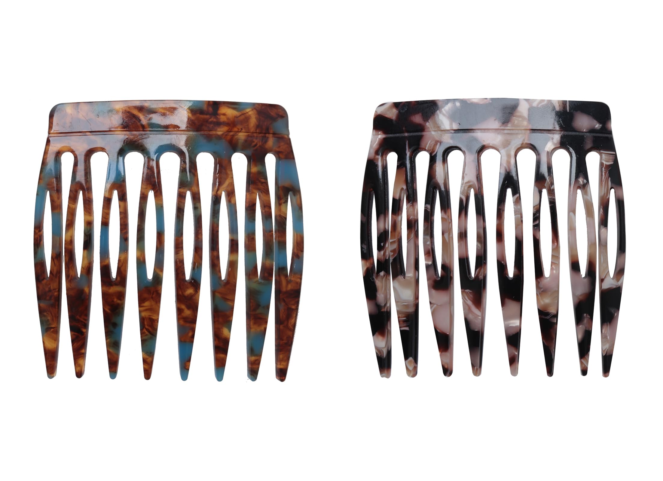 2 Pcs Women Hair Side Comb French Vintage 2.3 x 2.4 Inch Hair Decoration Curved Hair Combs for Bun Twist Hair Styling Accessories (Black and Brown)