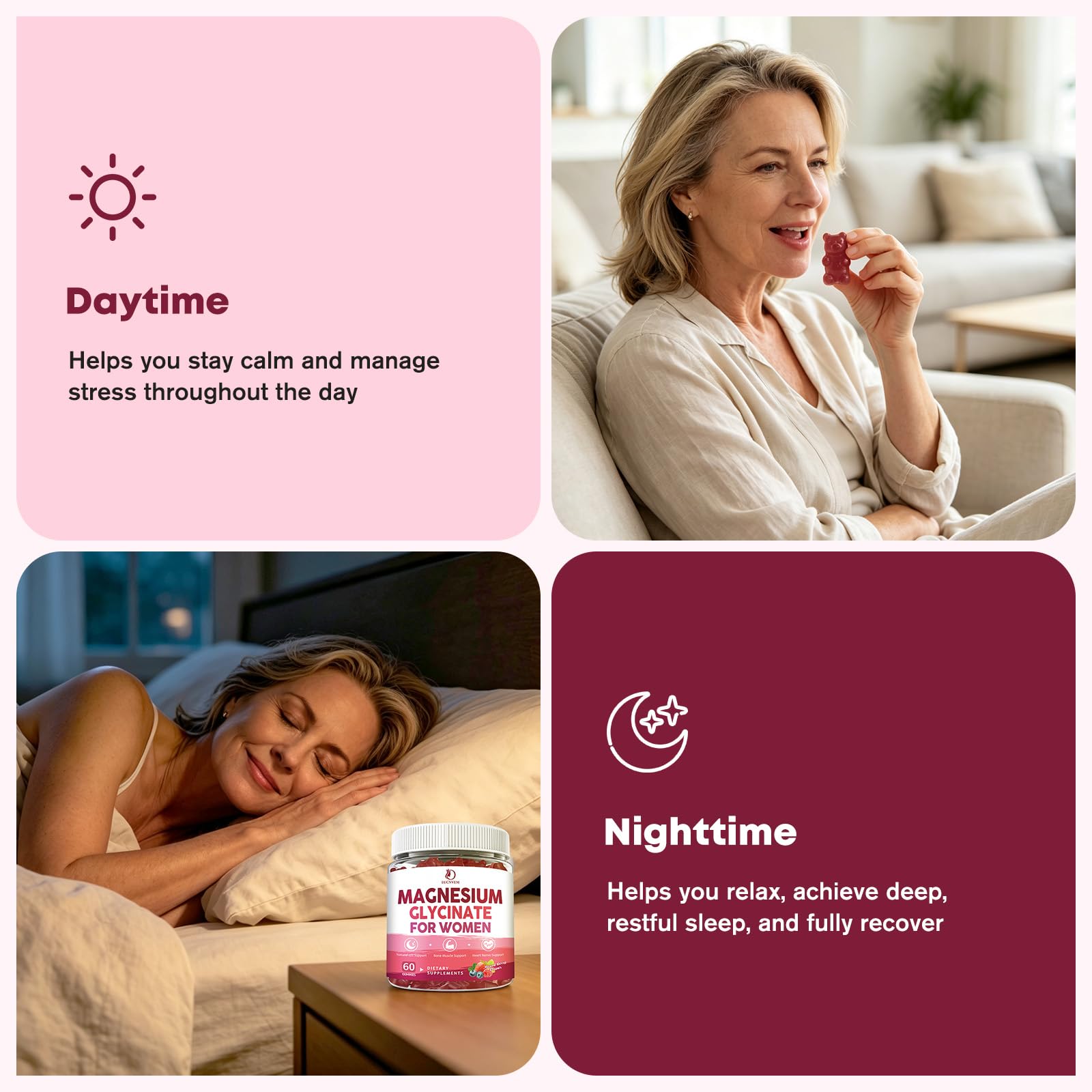 Magnesium Glycinate Gummies for Women, 350mg Magnesium Glycinate Chelated with L-theanine, Ashwagandha Root Extract Supplements for Women Calm, Relax, Sleep, Immune Support, Sugar Free, 60 Ct — Amazon image 5