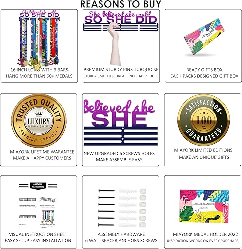 Vista 26 de Medal Hanger Display Upgrade-Medal Holder Wall Mount Easy to Install Race Runner for Your Medals Lujo cepillado