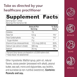 Bariatric Advantage Calcium Citrate Chewy Bites 500 mg - Highly Absorbable & Digestible - Vitamin D3 - Easily Chewable Calcium Supplement - Peanut Butter Chocolate - 90 Count