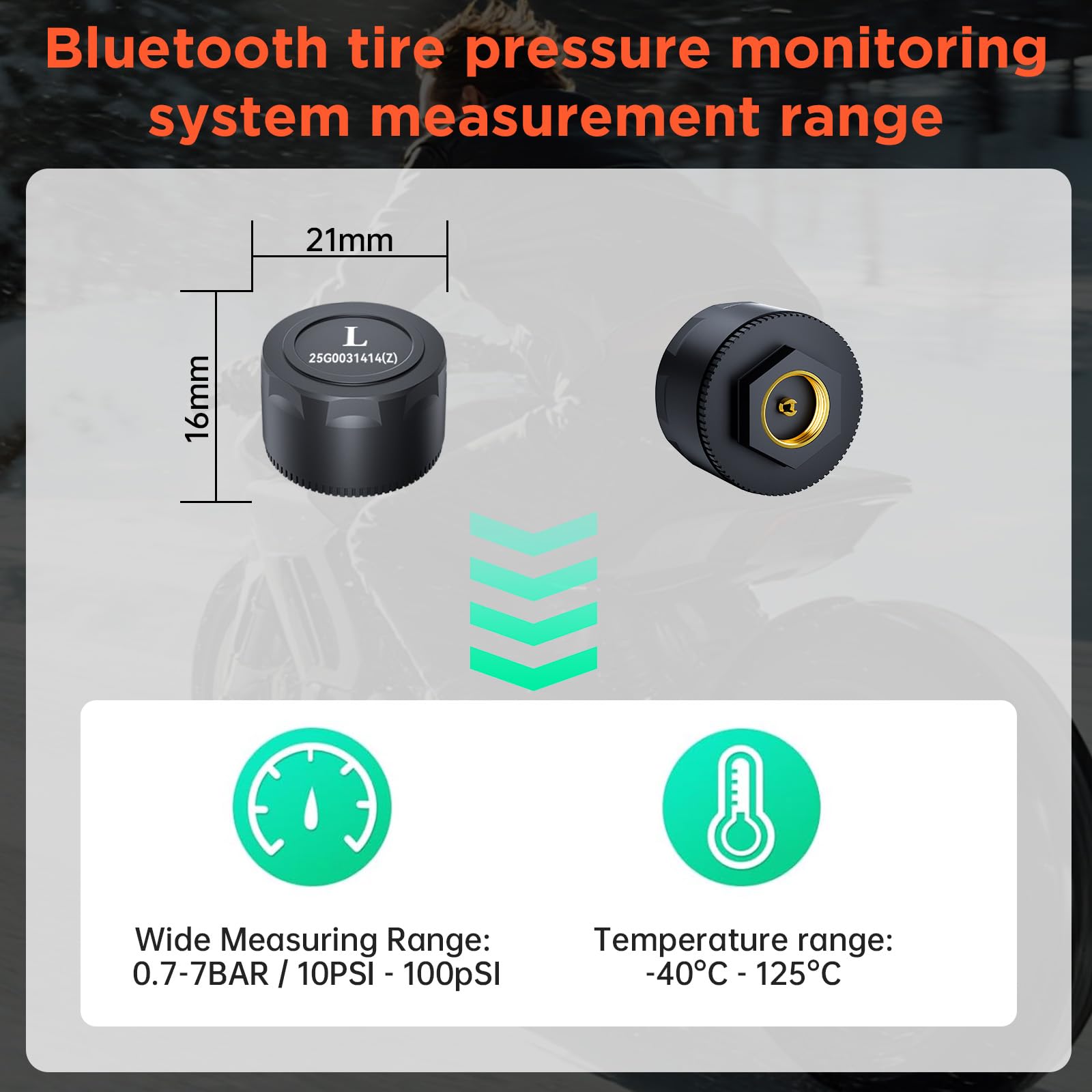 OBEST Sistema de Control de Presión de los Neumáticos con Aplicación, Bluetooth Inteligente para Motocicleta TPMS con 2 Sensores Externos, Presión de Neumáticos Inalámbrica y Detector de Temperatura
