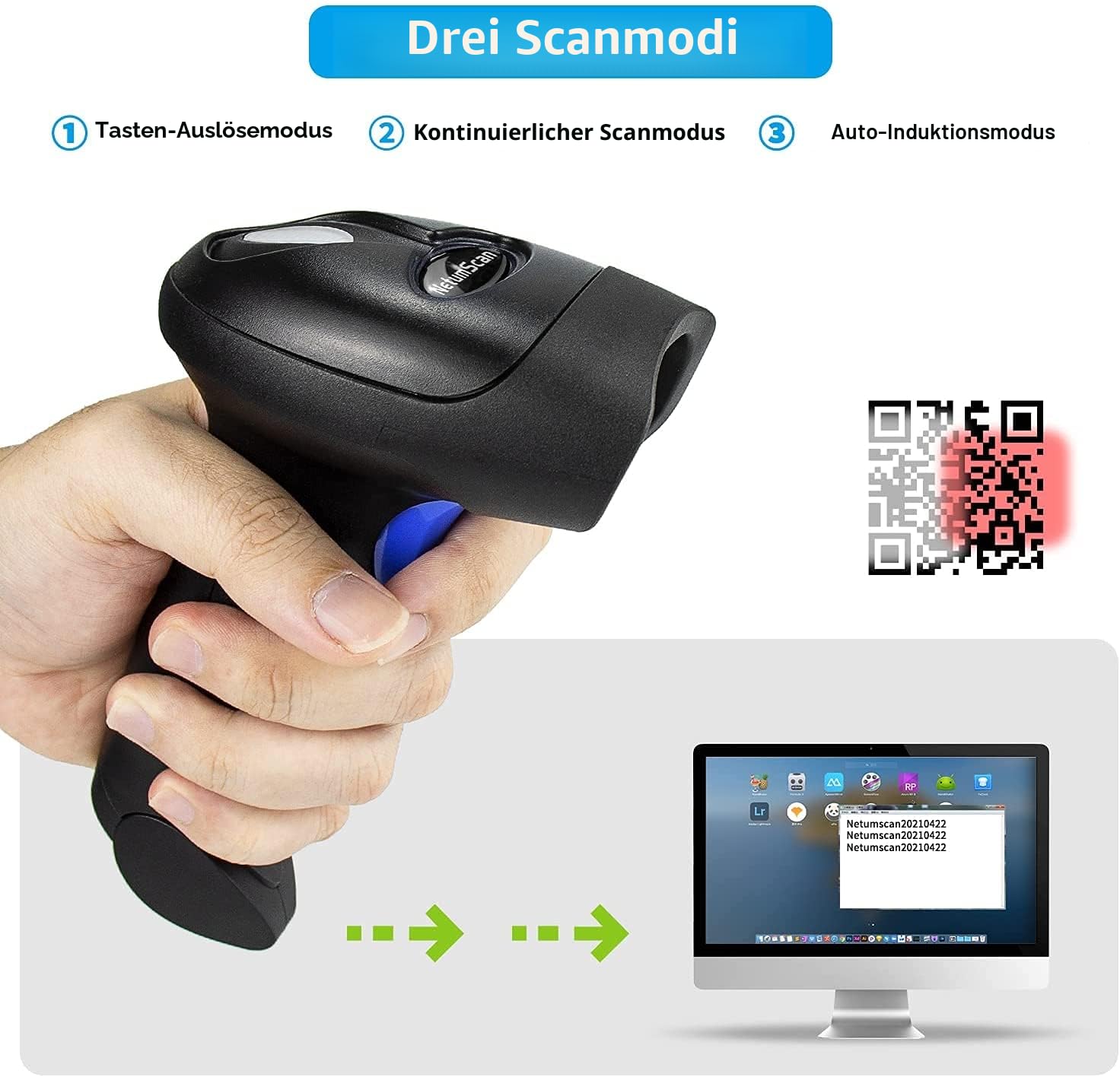 NetumScan 2D-Barcode Scanner - Tragbarer QR-Barcode-Leser/Bildwandler (PDF417, QR, Data Matrix) mit USB-Kabel für PC, Mac, Laptop, NSL5