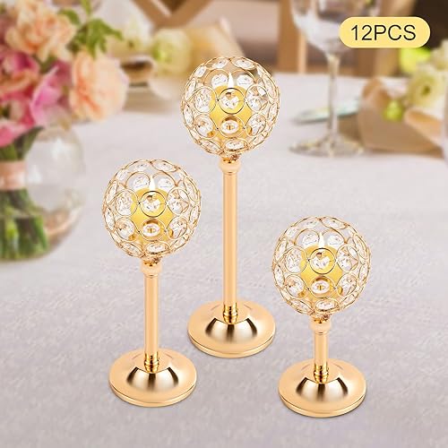 Miniatura 4 de Paquete de 12 portavelas de cristal dorados portavelas decorativo para jardín patio bares centros de mesa de Navidad