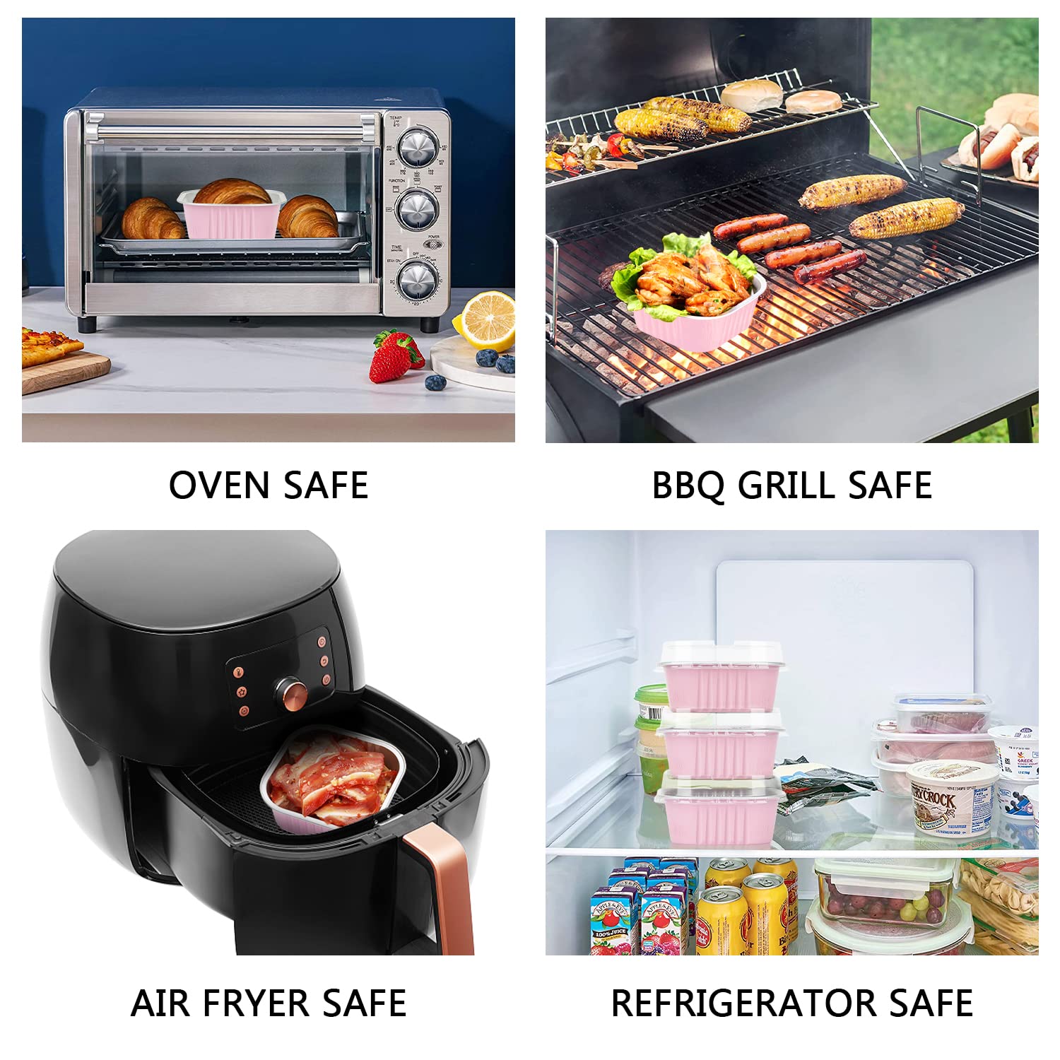 LNYZQUS 10oz Mini Cake Pans With Lids 40 Pack, Aluminum Foil Square Brownie Baking Cups,Disposable 4â€?x4â€? Large Cupcake Pan,Jumbo Muffin Tin Ramekins Holders-Pink