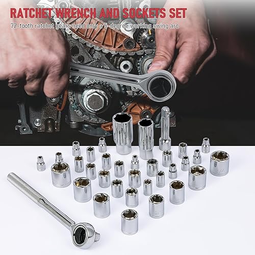 Miniatura 3 de Juego de 191 herramientas para hombres, kit de herramientas para el hogar con estuche de plástico rodante, juego de herramientas manuales mecánicas