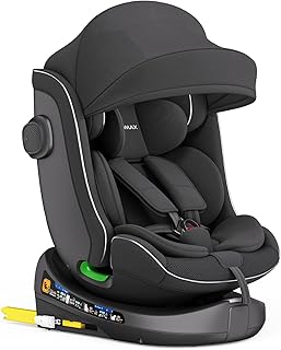 Xomax C013 Kindersitz 360° drehbar mit Isofix, ECE R129, 0-36 kg, verstellbar, neigbar, atmungsaktiver Bezug, 5-Punkt-Gurt, Top Tether, Autokindersitz für Babys & Kinder 0-12 Jahre, Farbe:Schwarz