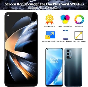 for OnePlus Nord N200 5G LCD Screen for OnePlus N200 5G Screen Replacement Nord N200 5G LCD Display DE2118 Touch Digitizer Assembly Compatible with DE2117 DE2118 Repair Parts Kits (Black)