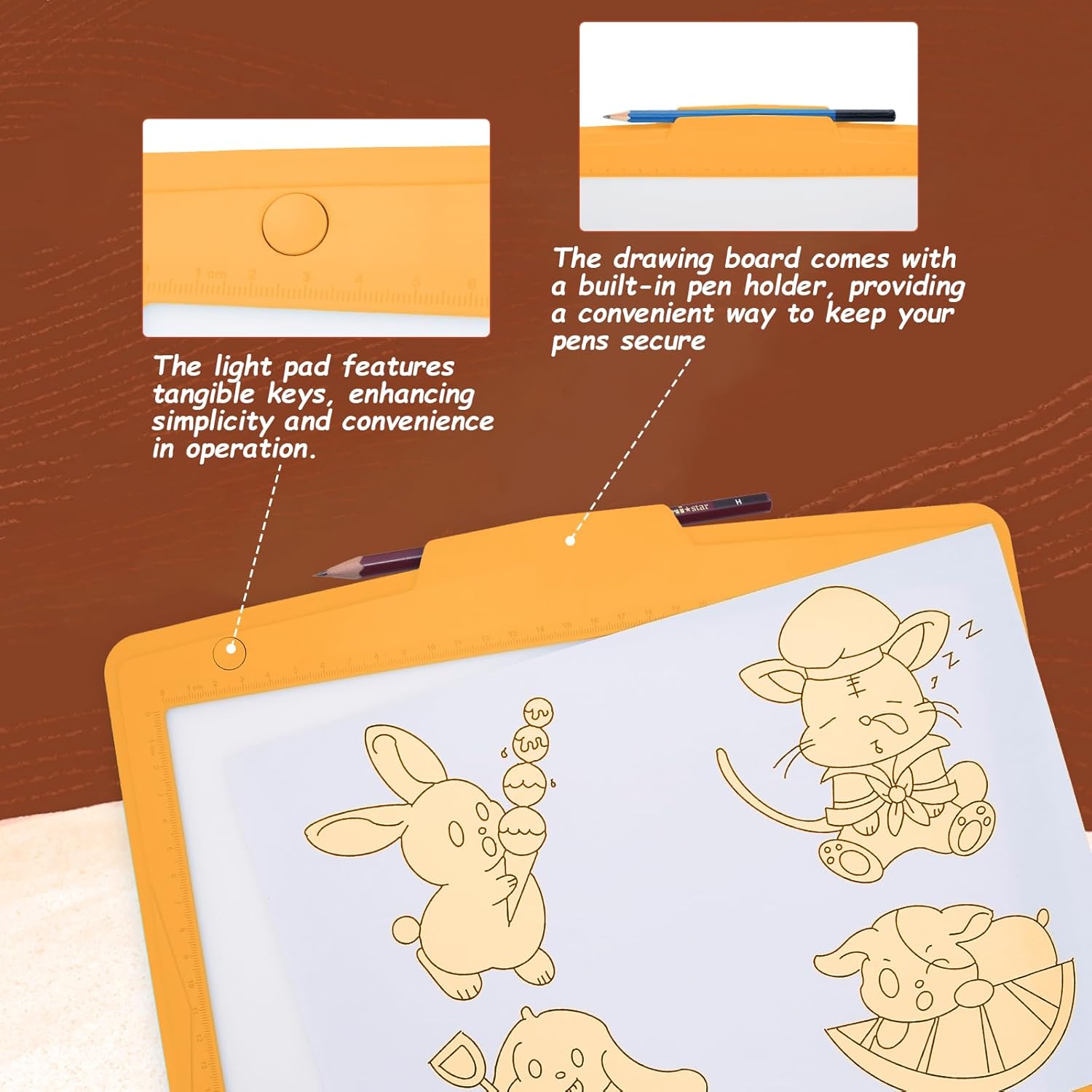 IMAGE A4 LED Tracing Pad for Kids, Rechargeable Light Up Drawing Tablet Board Children Portable Art Christmas Gift for Boys Girls Ages 6+(with 10 Traceable Sheets), Durable & Fun Creative Toy(Orange)