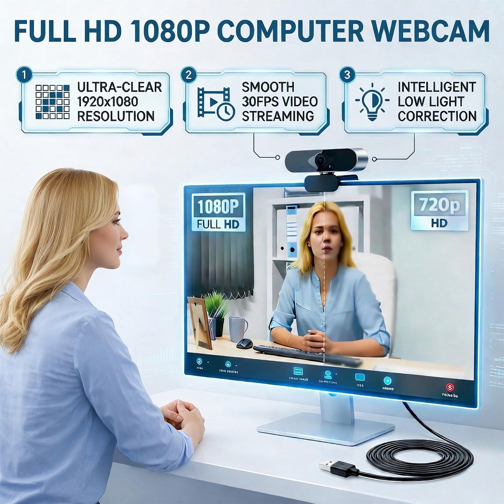 Webcam 4K UHD avec Microphone Réduction de Bruit, Autofocus Camera PC avec Cache de Confidentialité, Webcam PC Streaming 1080P 60fps Grand Angle pour Gaming, Zoom, Skype, Mac et Ordinateur Portable