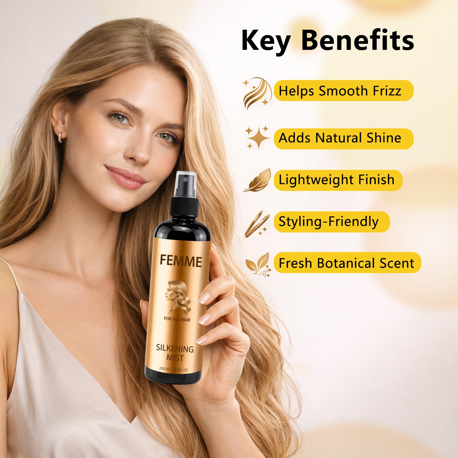 FEMME Silkening Hair Mist Leave-In Spray for Smooth, Soft Hair, 8.8 Fl Oz