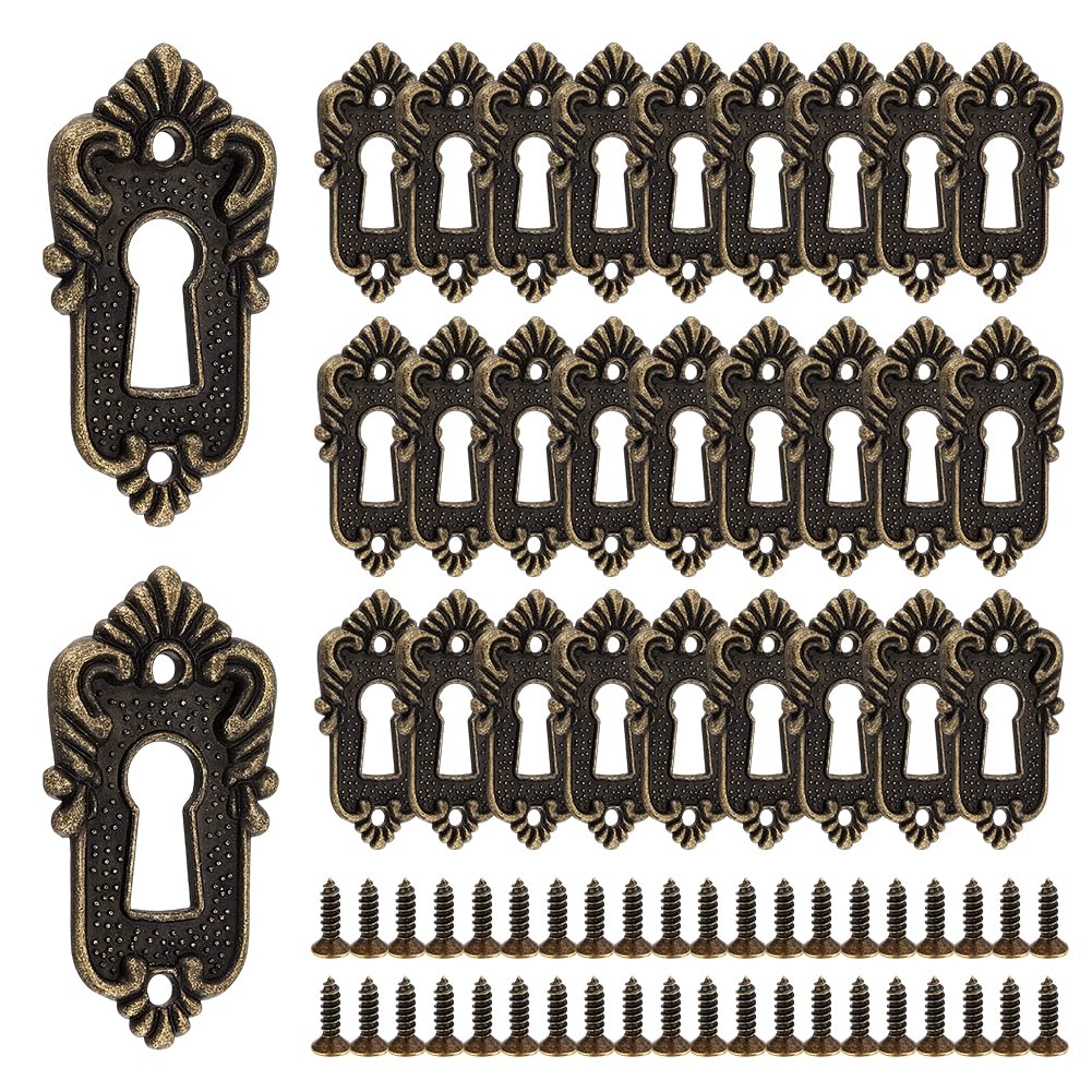 PH PandaHall 20pcs Keyhole Cover Plate Keyhole Escutcheon Plate Retro Key Hole Covers Decorative Lock Fittings with 40pcs Screw for Cabinet Door Desk Drawer Box Furniture Hardware, Antique Bronze