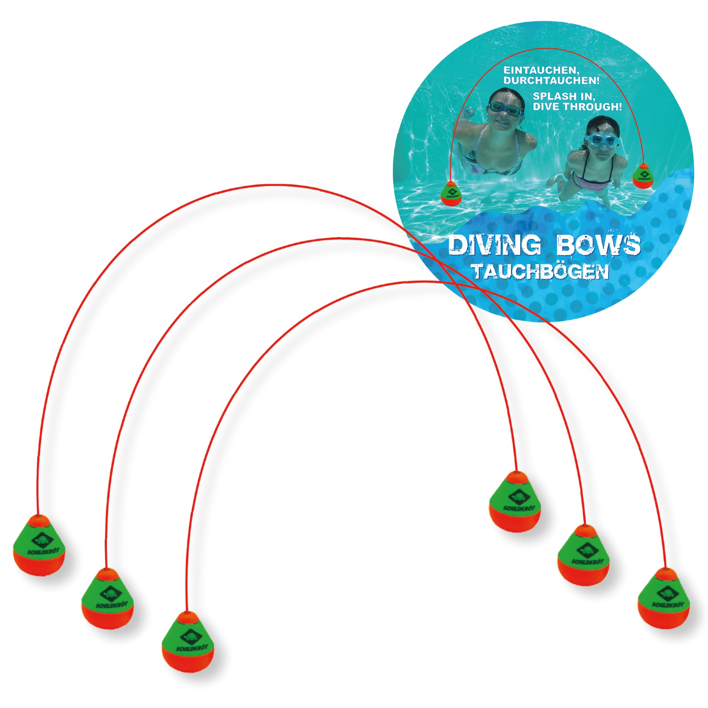 Schildkröt Set di 3 Archi da Tuffo | per Bambini dai 6 Anni in su | Allenamento a Nuoto e Tuffi in Piscina | Archi Subacquei Flessibili | Colori Vivaci, estremità Zavorrate