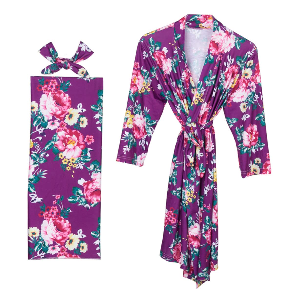 Robe de grossesse en coton lot de 3 avec bandeau et couverture mauve Galpada