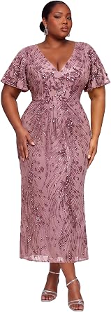Ever-Pretty Plus Womens Sequin Maxi Plus Size Formal Mother of Bride Dress