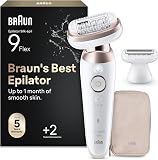 Braun Silk-épil 9 Flex, Epilator with 360 Degree Flexible Head for Easy Hair Removal, Wet & Dry, Lasting Smooth Skin, with Lady Shaver Head & Trimmer Comb, 9-030 3D, White/Rose Titan - 1